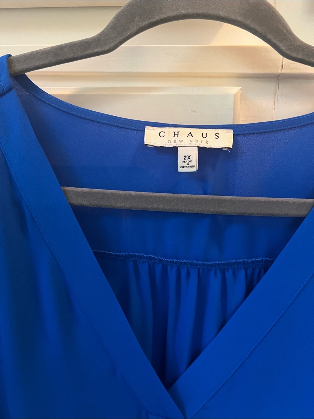 Chaus Cobalt Blue V-Neck Flutter Sleeve Top - Picture 2 of 4